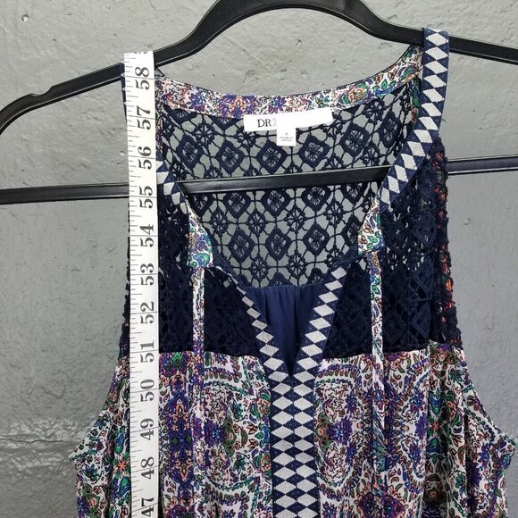 DR2 Daniel Rainn Maxi Dress Sm Sleeveless Boho Lace Yolk Blue Purple Sheer Lined - Picture 16 of 16